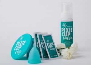 Pixie Cup products for cleaning period cup in public restroom