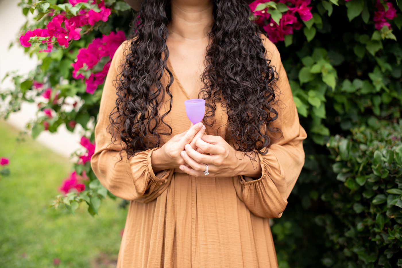 holding menstrual cup